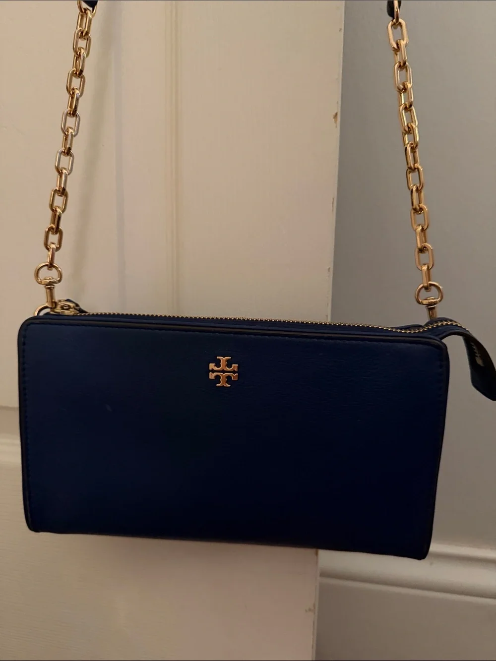 Tory Burch Navy Leather Crossbody with Gold Chain